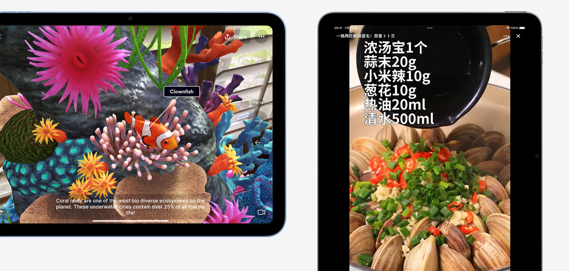 图片展示一台 iPad 和一台 iPad Air，屏幕上分别显示 Jigspace 和懒饭 app。