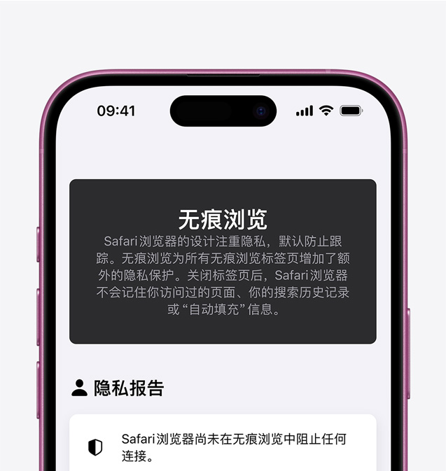 特写 iPhone 屏幕，展示“无痕浏览”模式开启时的界面。