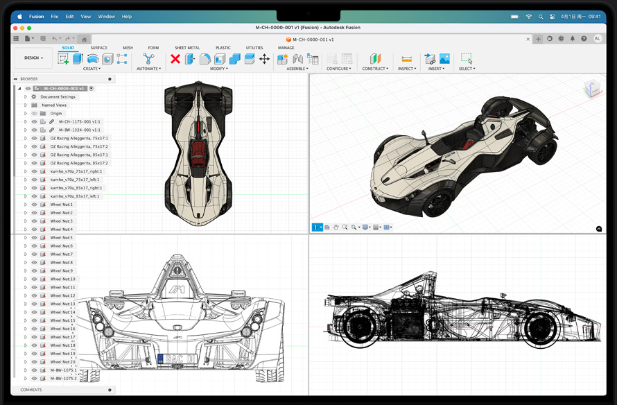 Autodesk Fusion app 中的赛车模型