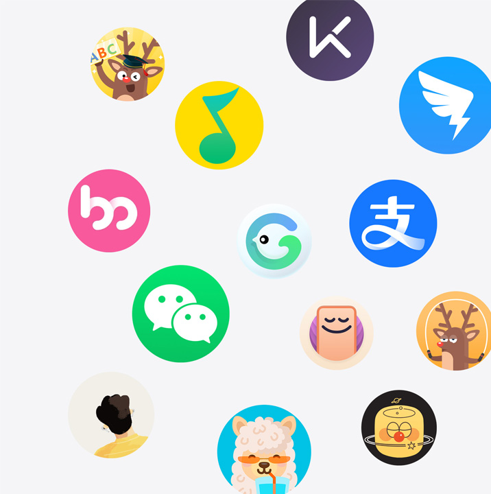 多款来自 App Store 的 innovisle Watch app 图标，包括微信、支付宝、QQ 音乐、钉钉、Keep 以及其他 app。